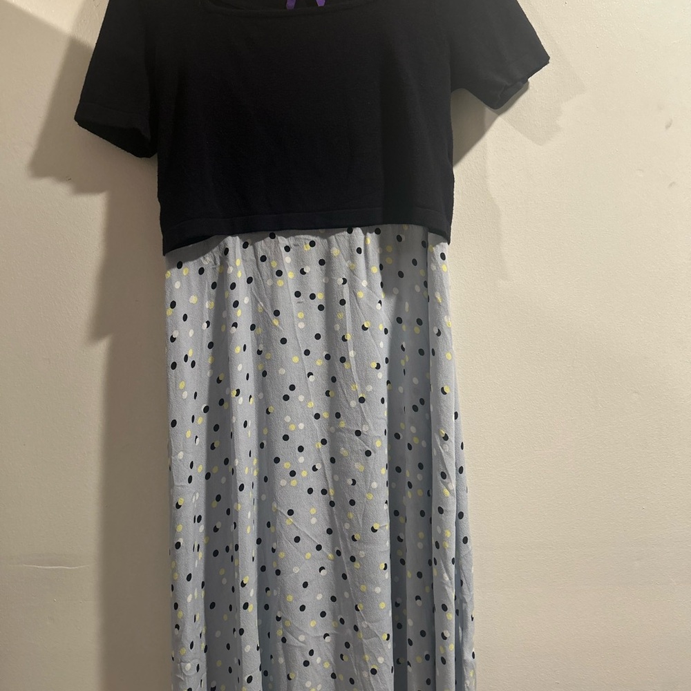 Seraphine Blue and White Polka Dot pregnancy and nursing dress